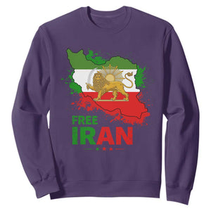 Free Iran Lion And Sun Map Graphic Sweatshirt Persian Heritage Freedom Support TS02 Purple Print Your Wear