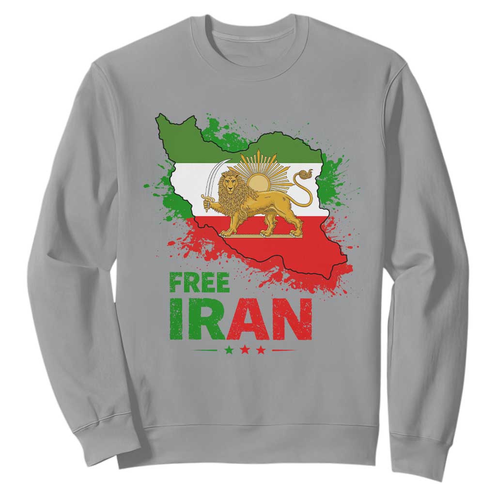 Free Iran Lion And Sun Map Graphic Sweatshirt Persian Heritage Freedom Support TS02 Sport Gray Print Your Wear