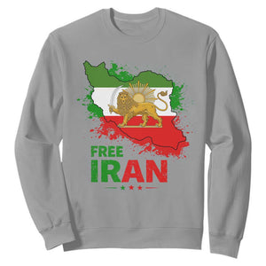Free Iran Lion And Sun Map Graphic Sweatshirt Persian Heritage Freedom Support TS02 Sport Gray Print Your Wear