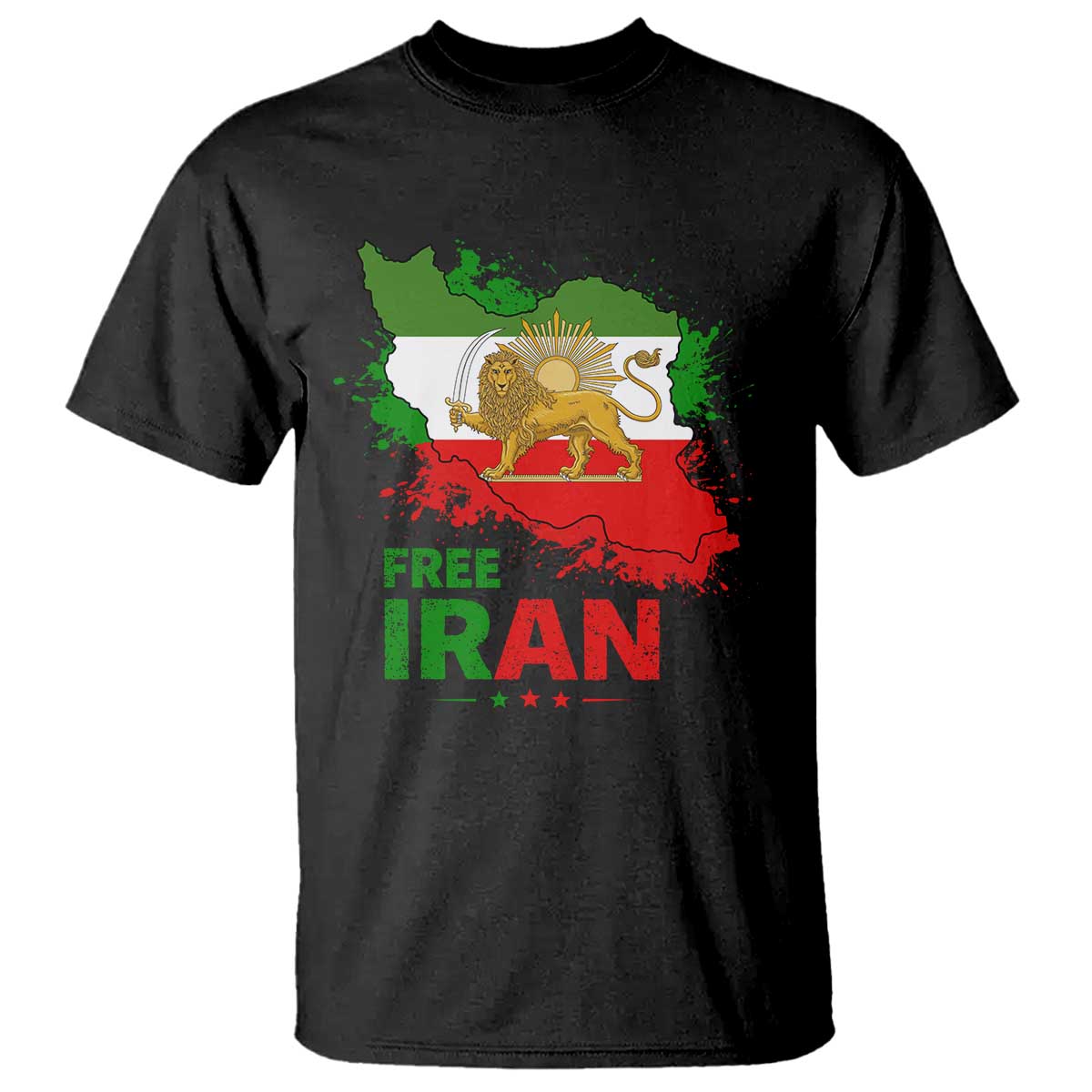 Free Iran Lion And Sun Map Graphic T Shirt Persian Heritage Freedom Support TS02 Black Print Your Wear
