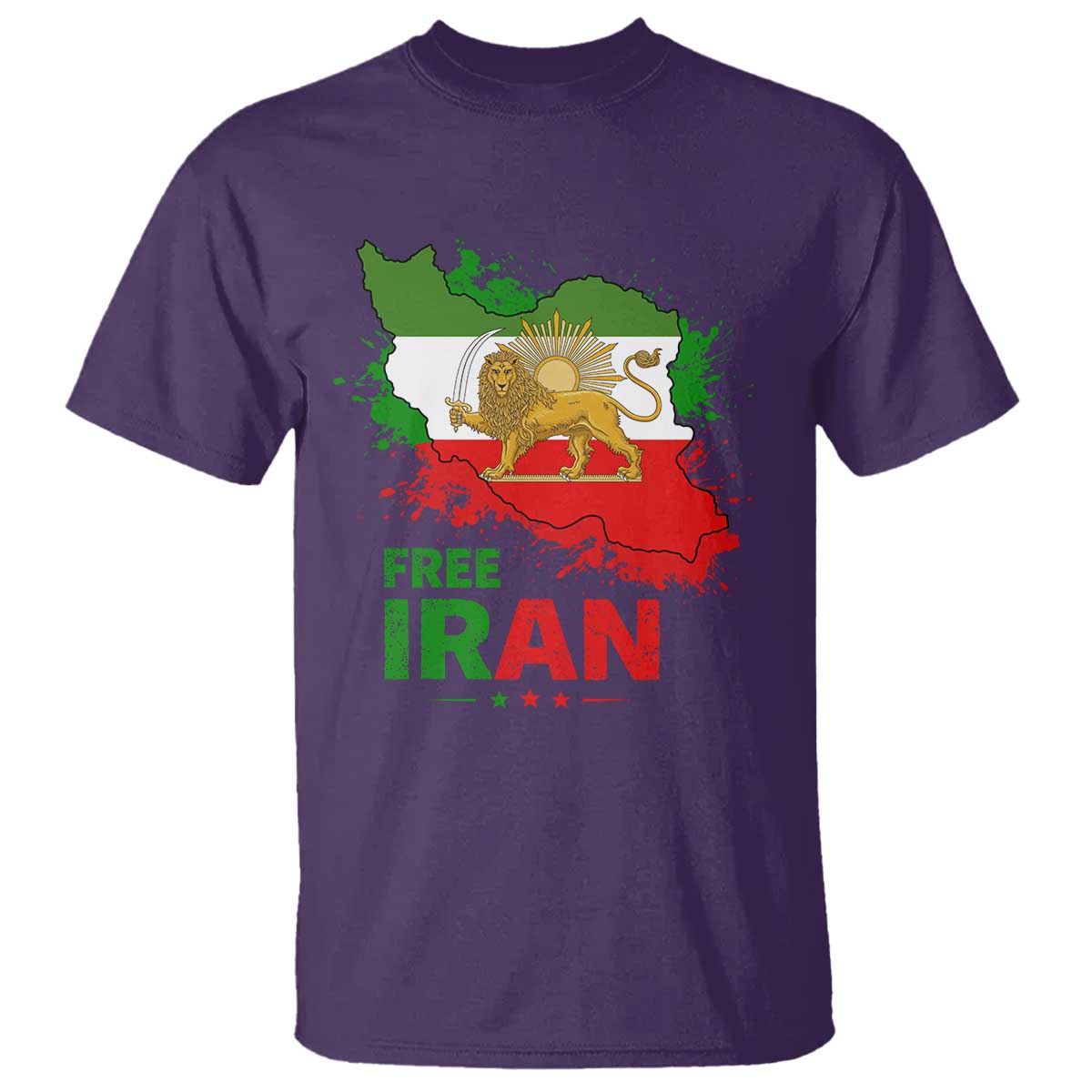 Free Iran Lion And Sun Map Graphic T Shirt Persian Heritage Freedom Support TS02 Purple Print Your Wear