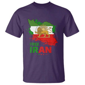 Free Iran Lion And Sun Map Graphic T Shirt Persian Heritage Freedom Support TS02 Purple Print Your Wear
