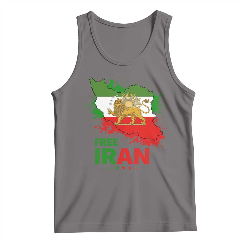 Free Iran Lion And Sun Map Graphic Tank Top Persian Heritage Freedom Support TS02 Deep Heather Print Your Wear