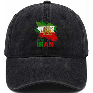 Free Iran Lion And Sun Map Graphic Washed Cotton Baseball Cap Persian Heritage Freedom Support TS02 Washed Cap Universal Fit Black Print Your Wear