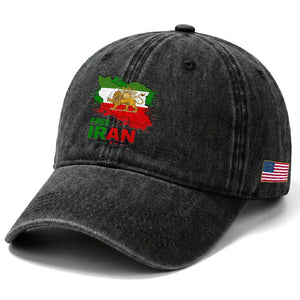 Free Iran Lion And Sun Map Graphic Washed Cotton Baseball Cap Persian Heritage Freedom Support TS02 Print Your Wear