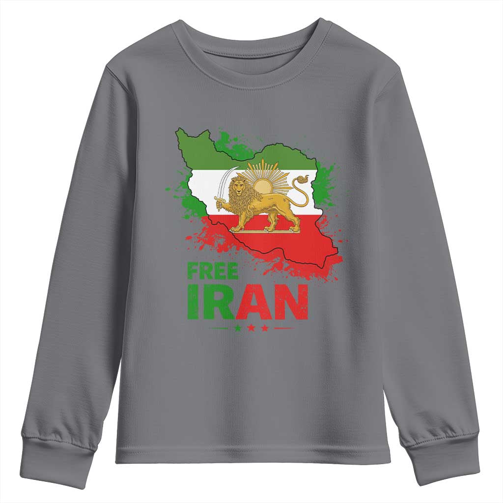 Free Iran Lion And Sun Map Graphic Youth Sweatshirt Persian Heritage Freedom Support TS02 Charcoal Print Your Wear