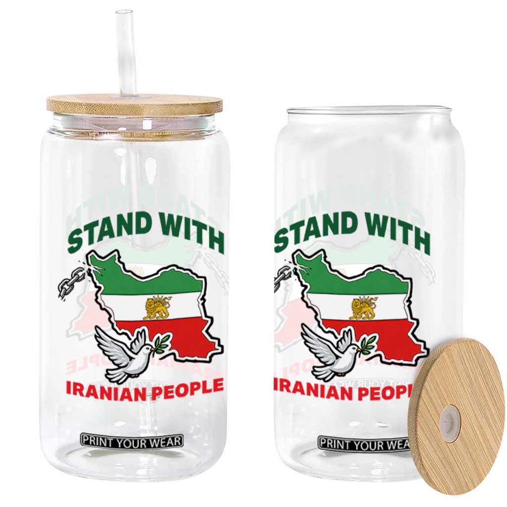 Stand With Iranian People Peace Dove Glass Can Iran Map Flag Freedom Human Rights Support TS02 Print Your Wear