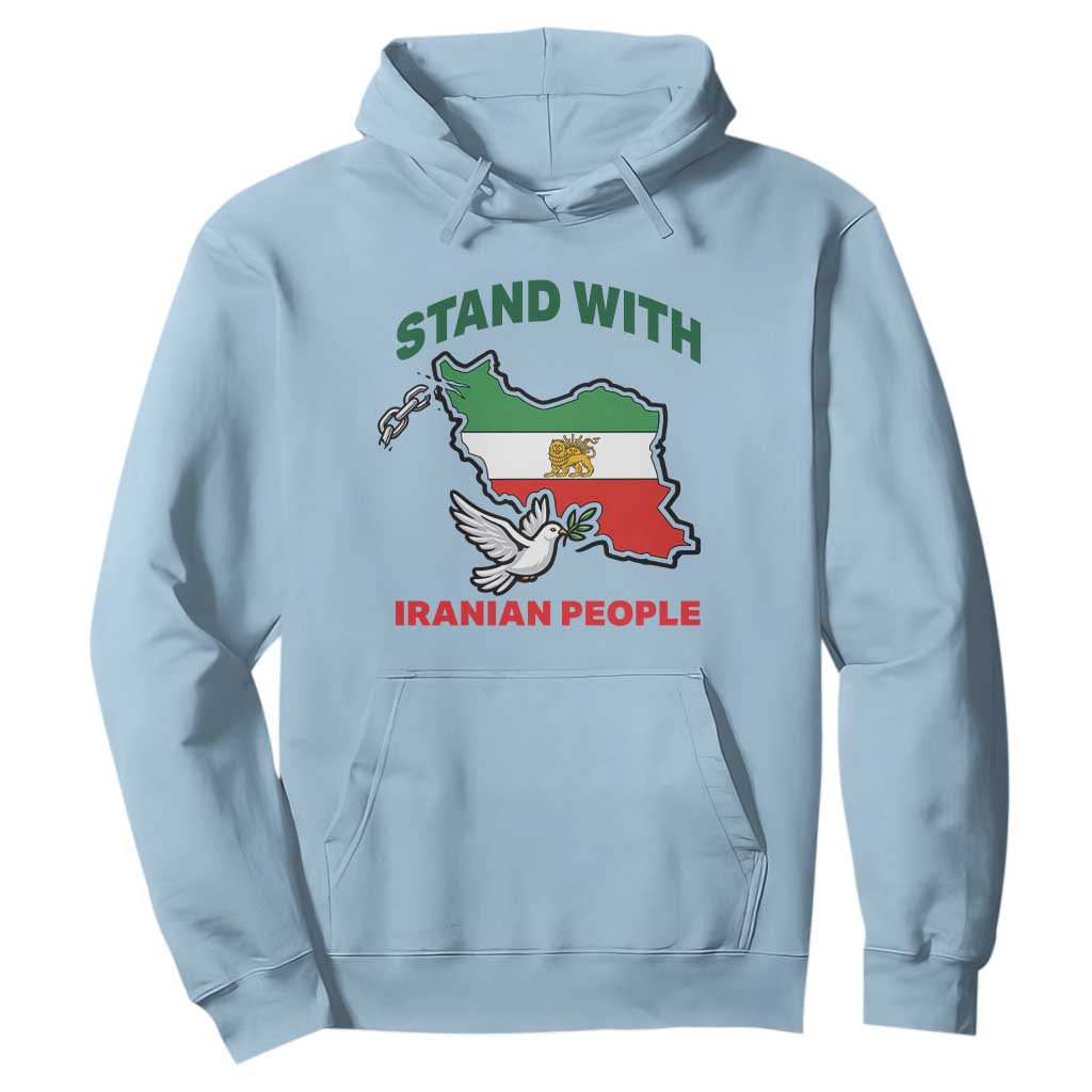 Stand With Iranian People Peace Dove Hoodie Iran Map Flag Freedom Human Rights Support TS02 Light Blue Print Your Wear