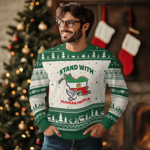 Stand With Iranian People Peace Dove Ugly Christmas Sweater Iran Map Flag Freedom Human Rights Support TS02 Beige Green Print Your Wear