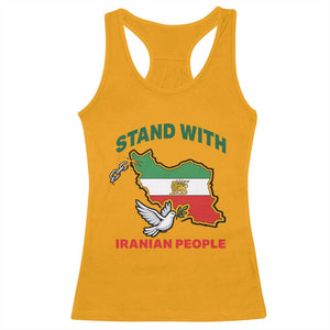 Stand With Iranian People Peace Dove Racerback Tank Top Iran Map Flag Freedom Human Rights Support TS02 Gold Print Your Wear
