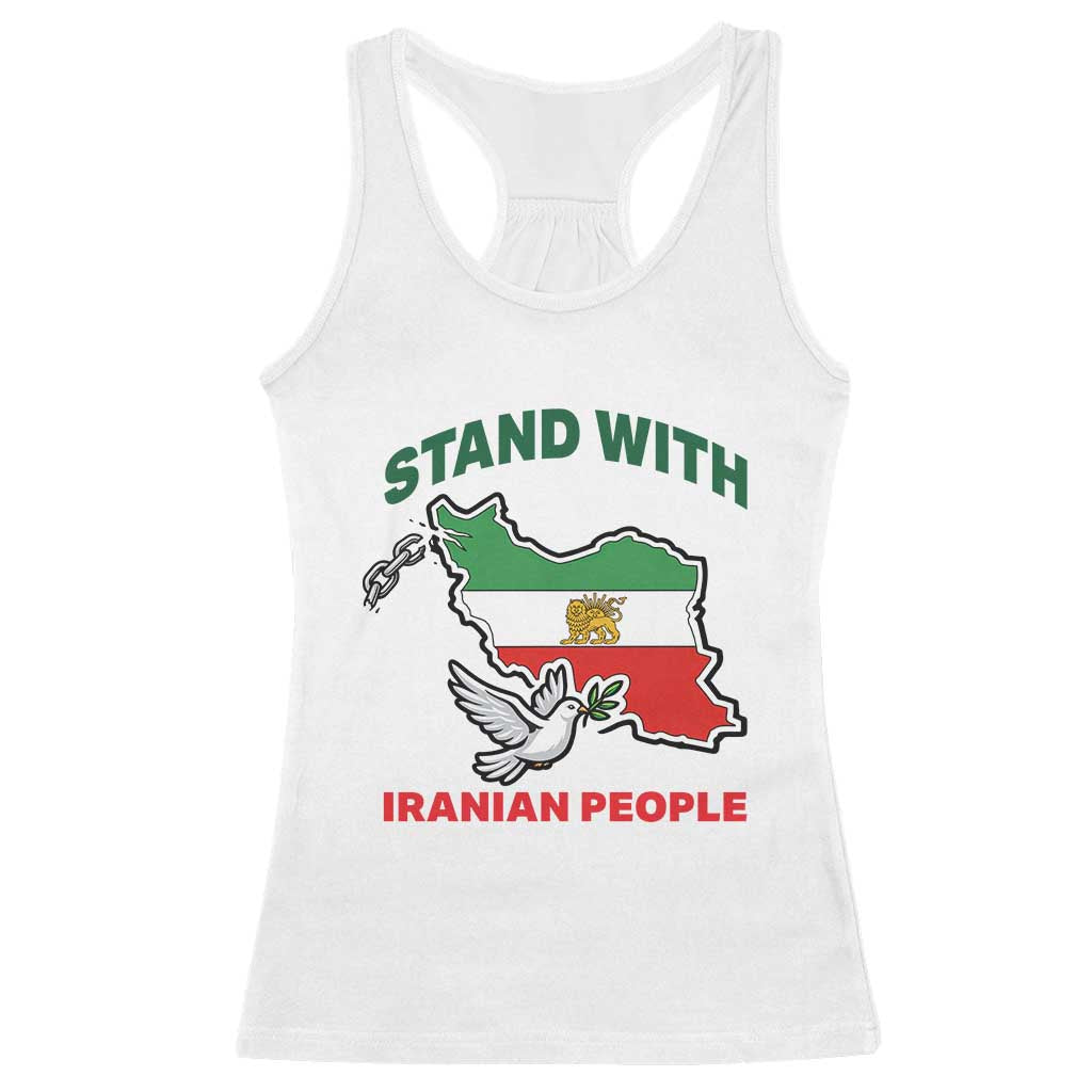 Stand With Iranian People Peace Dove Racerback Tank Top Iran Map Flag Freedom Human Rights Support TS02 White Print Your Wear