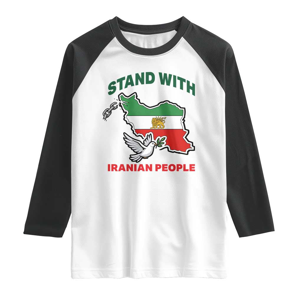 Stand With Iranian People Peace Dove Raglan Shirt Iran Map Flag Freedom Human Rights Support TS02 White Black Print Your Wear