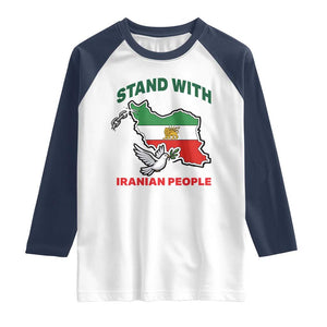 Stand With Iranian People Peace Dove Raglan Shirt Iran Map Flag Freedom Human Rights Support TS02 White Navy Print Your Wear