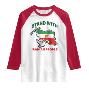Stand With Iranian People Peace Dove Raglan Shirt Iran Map Flag Freedom Human Rights Support TS02 White Red Print Your Wear