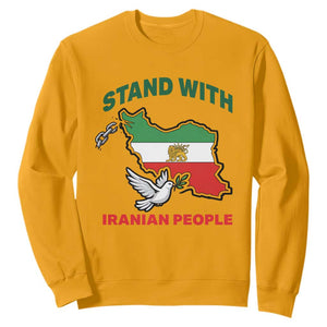 Stand With Iranian People Peace Dove Sweatshirt Iran Map Flag Freedom Human Rights Support TS02 Gold Print Your Wear