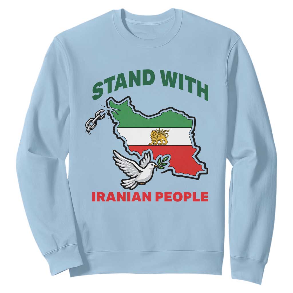 Stand With Iranian People Peace Dove Sweatshirt Iran Map Flag Freedom Human Rights Support TS02 Light Blue Print Your Wear