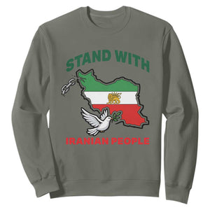 Stand With Iranian People Peace Dove Sweatshirt Iran Map Flag Freedom Human Rights Support TS02 Military Green Print Your Wear