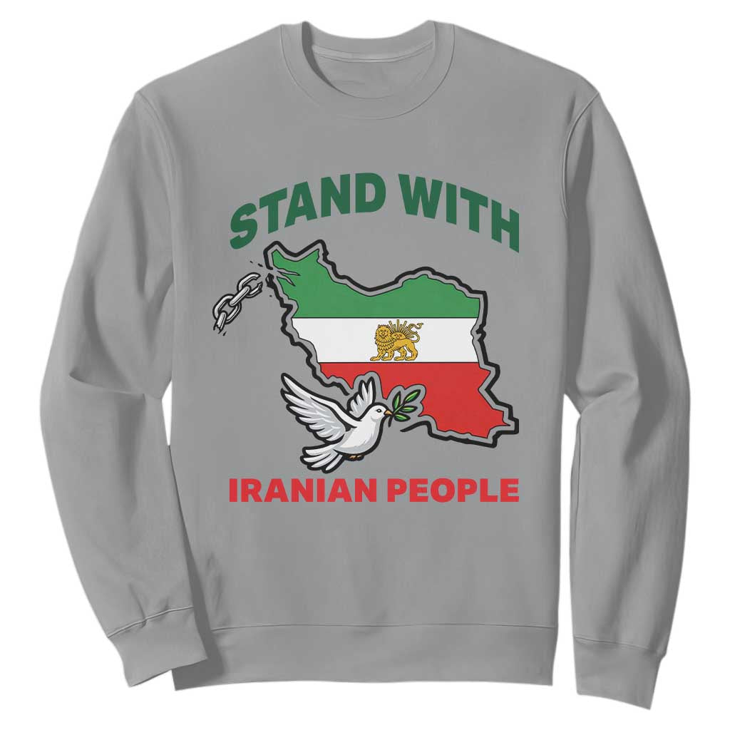 Stand With Iranian People Peace Dove Sweatshirt Iran Map Flag Freedom Human Rights Support TS02 Sport Gray Print Your Wear