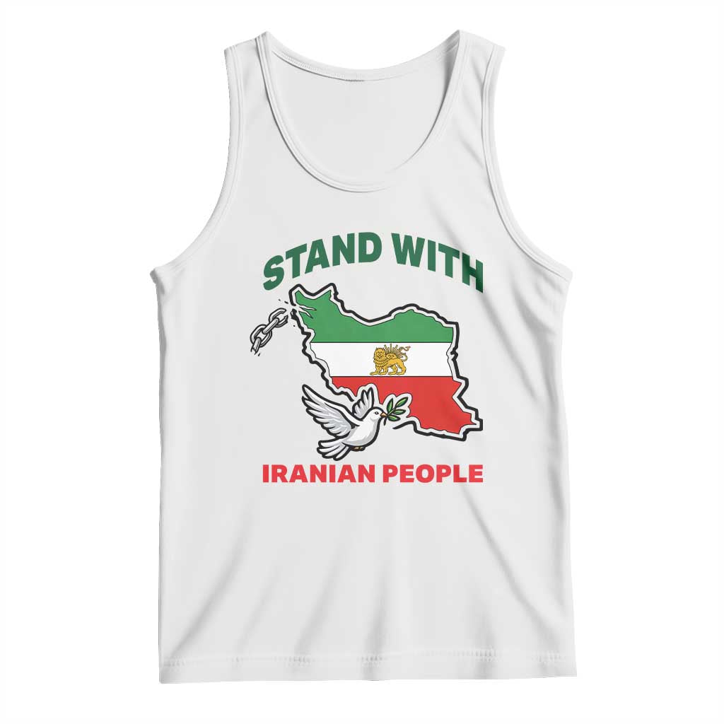 Stand With Iranian People Peace Dove Tank Top Iran Map Flag Freedom Human Rights Support TS02 White Print Your Wear