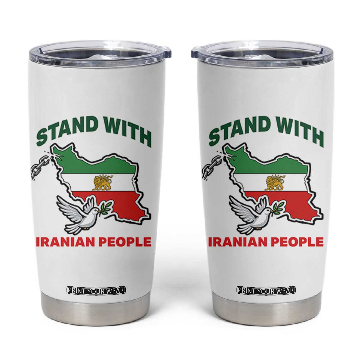 Stand With Iranian People Peace Dove Tumbler Cup Iran Map Flag Freedom Human Rights Support TS02 White Print Your Wear