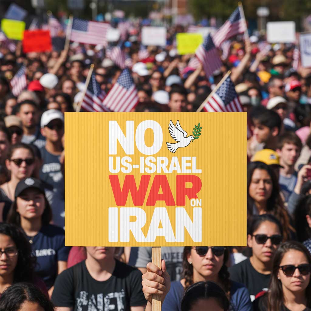 No US Israel War On Iran Protest Sign Anti War Peace Dove TS02 Horizontal 18