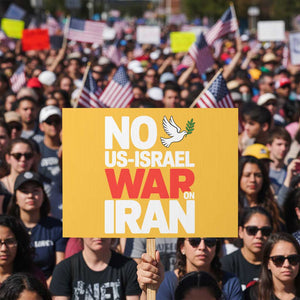 No US Israel War On Iran Protest Sign Anti War Peace Dove TS02 Horizontal 18" × 24" Yellow Print Your Wear