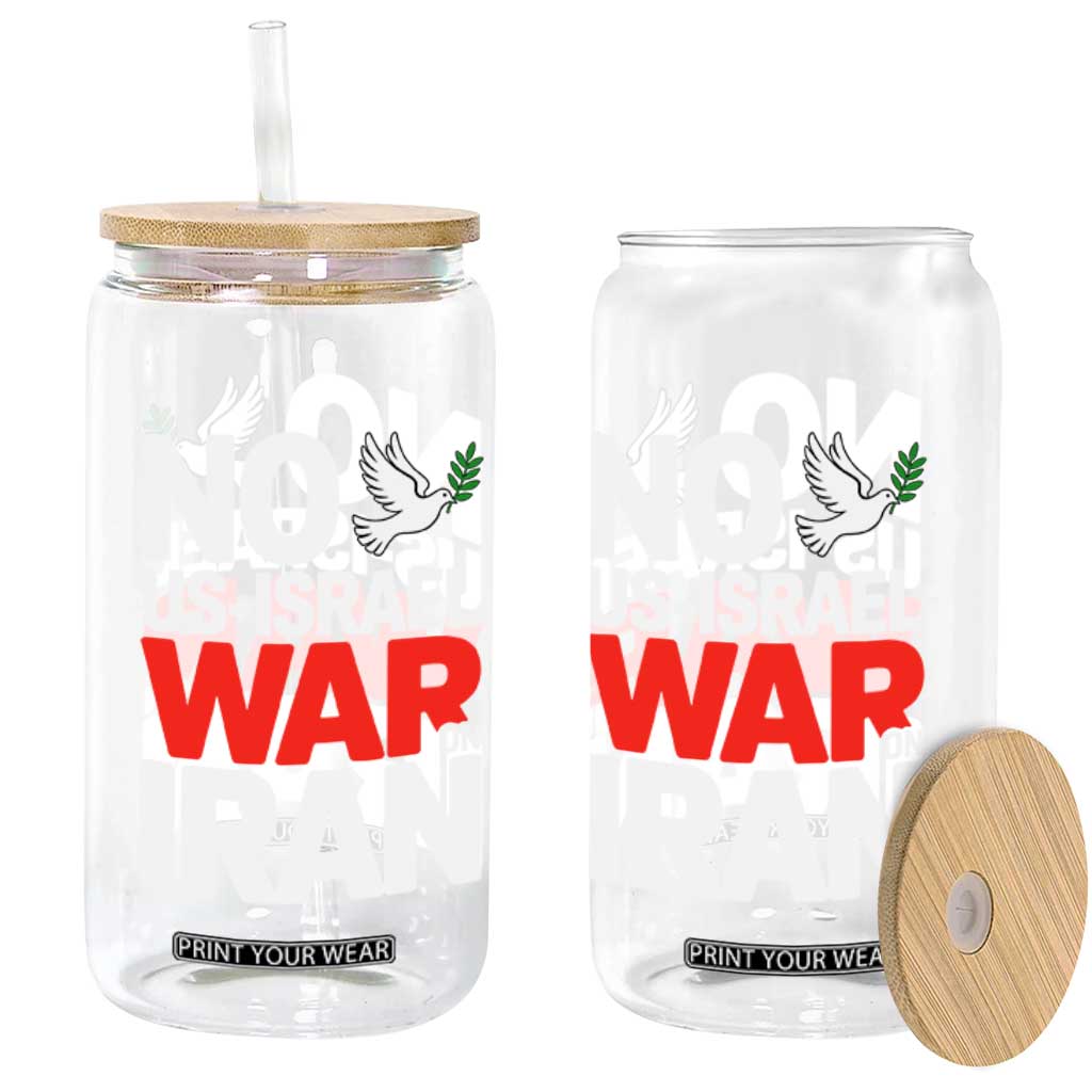 No US Israel War On Iran Glass Can Anti War Peace Dove TS02 Print Your Wear