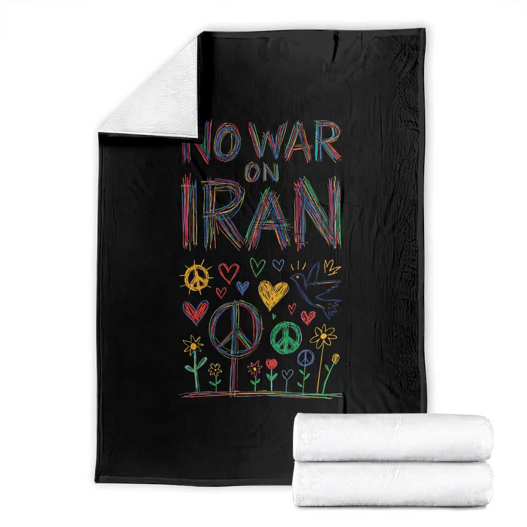 No War On Iran Colorful Peace Graphic Throw Blanket Retro Anti War Protest TS02 Black Print Your Wear
