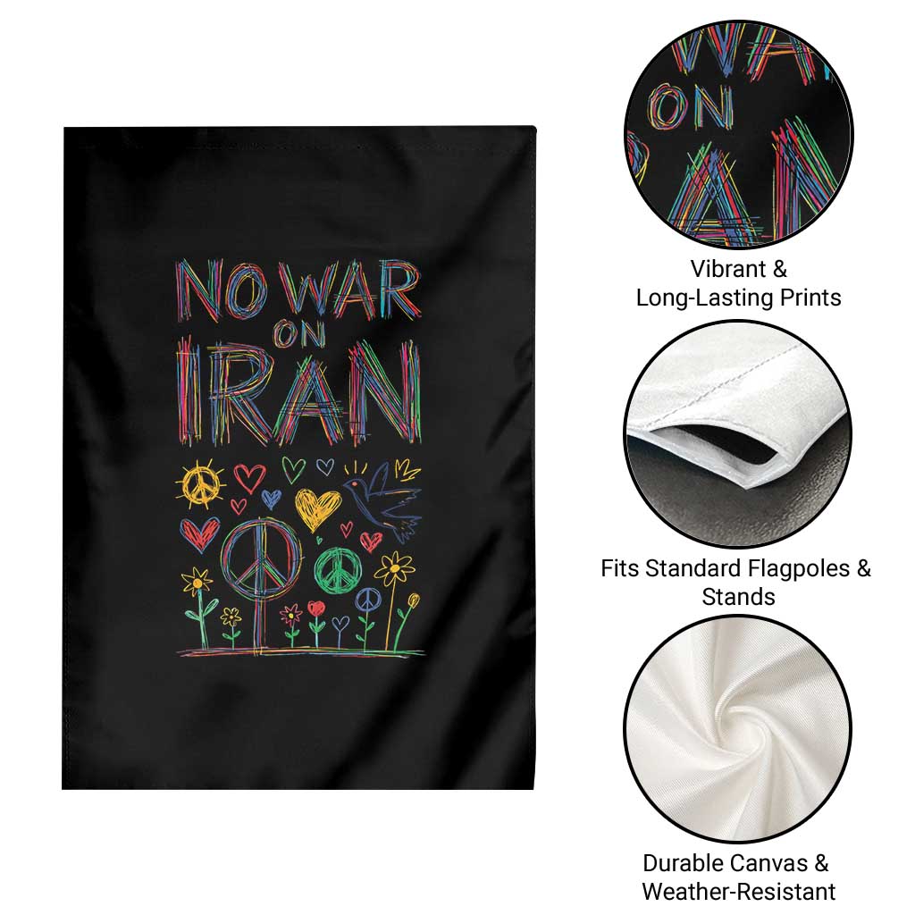 No War On Iran Colorful Peace Graphic Garden Flag Retro Anti War Protest TS02 Print Your Wear