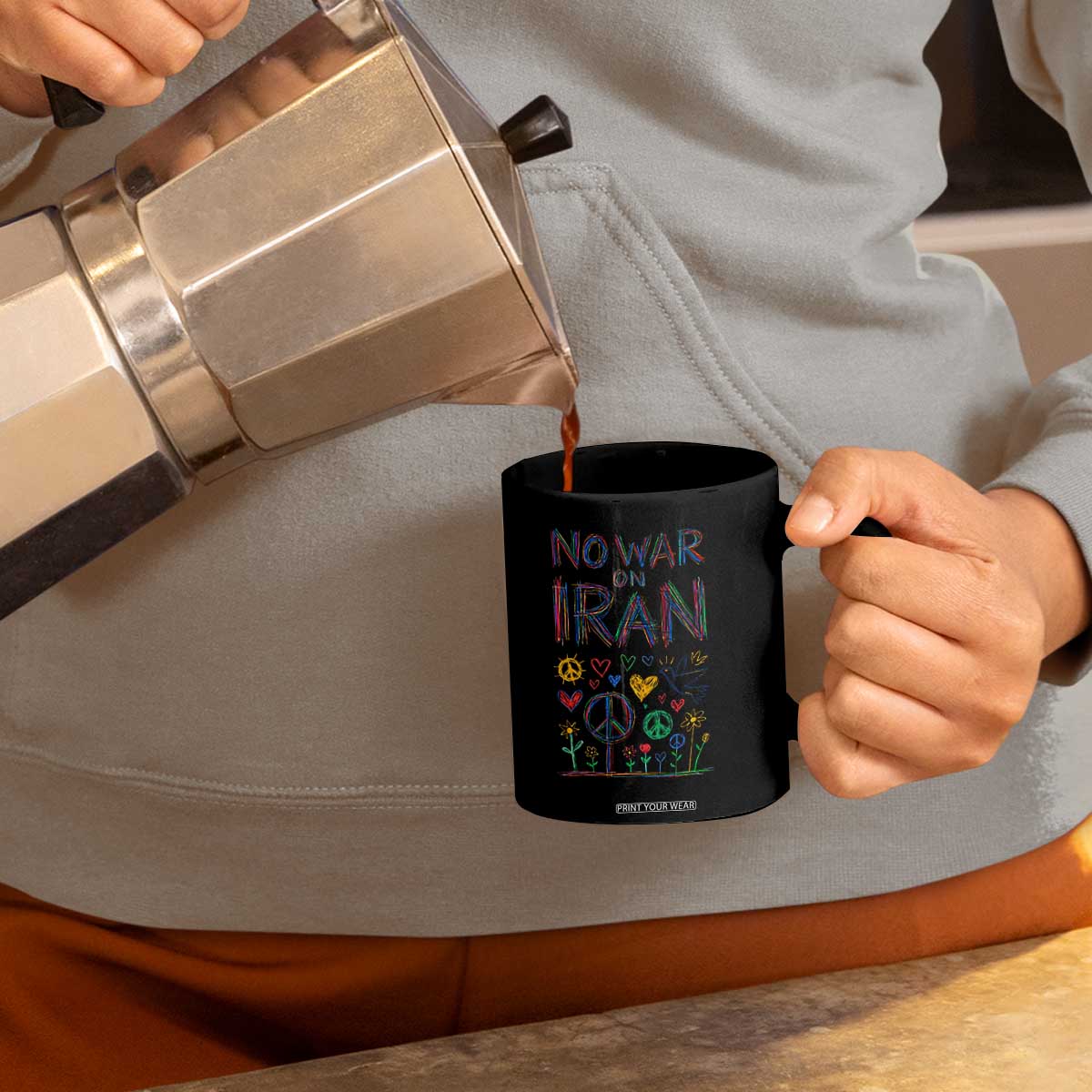 No War On Iran Colorful Peace Graphic Coffee Mug Retro Anti War Protest TS02 Print Your Wear