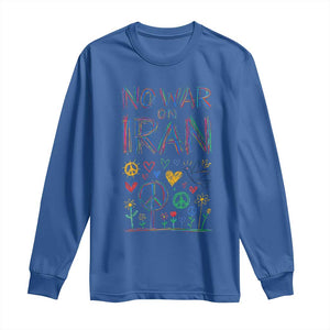 No War On Iran Colorful Peace Graphic Long Sleeve Shirt Retro Anti War Protest TS02 Royal Blue Print Your Wear