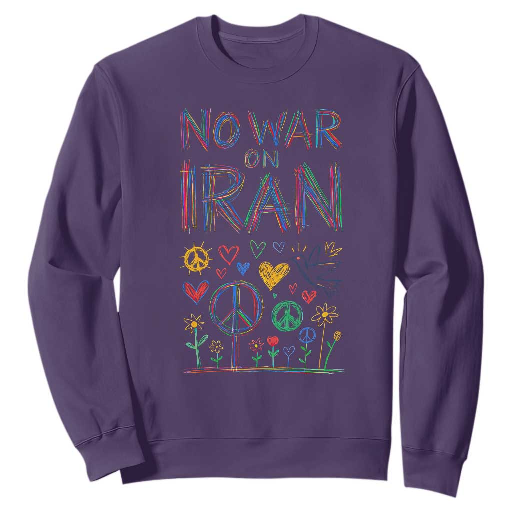 No War On Iran Colorful Peace Graphic Sweatshirt Retro Anti War Protest TS02 Purple Print Your Wear