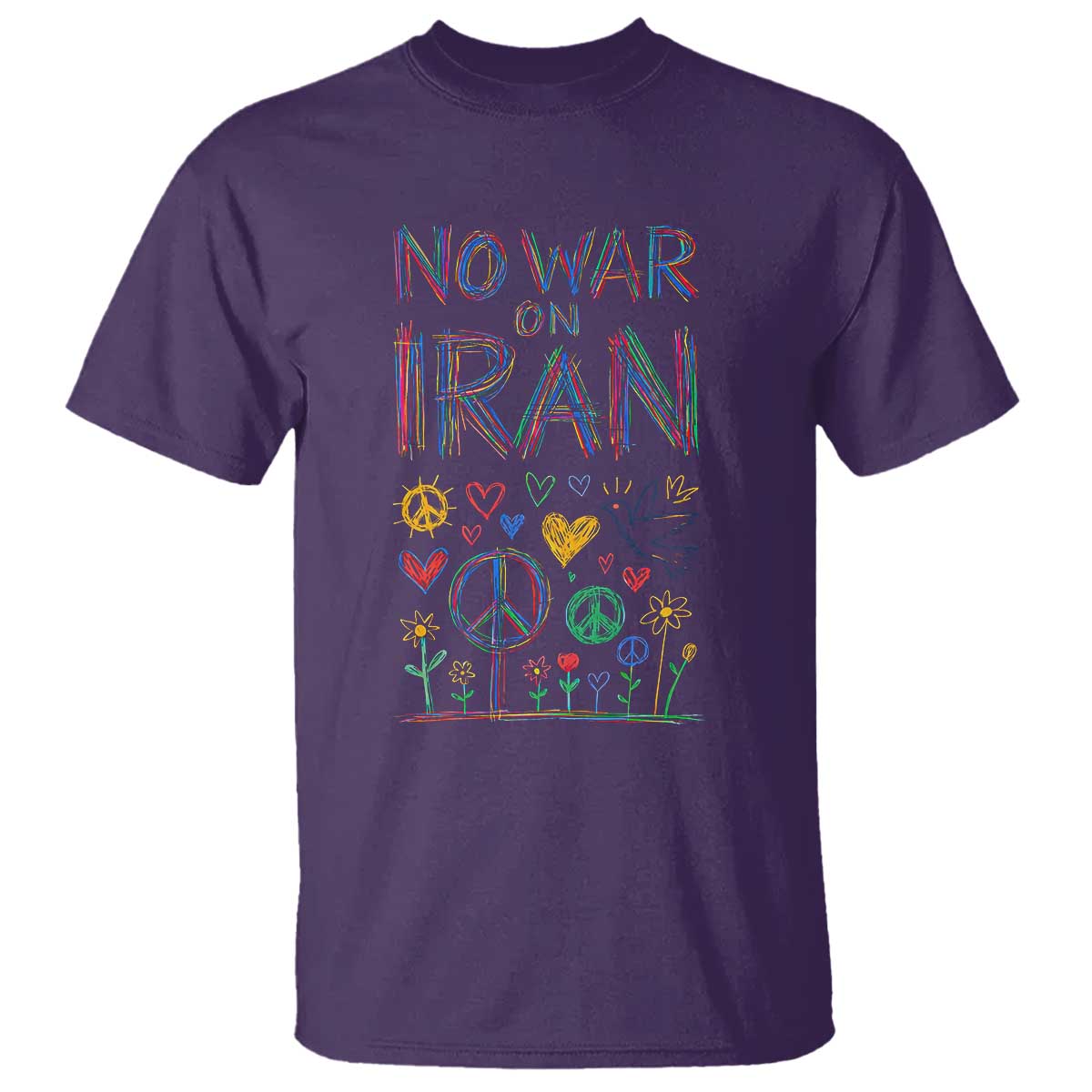 No War On Iran Colorful Peace Graphic T Shirt Retro Anti War Protest TS02 Purple Print Your Wear