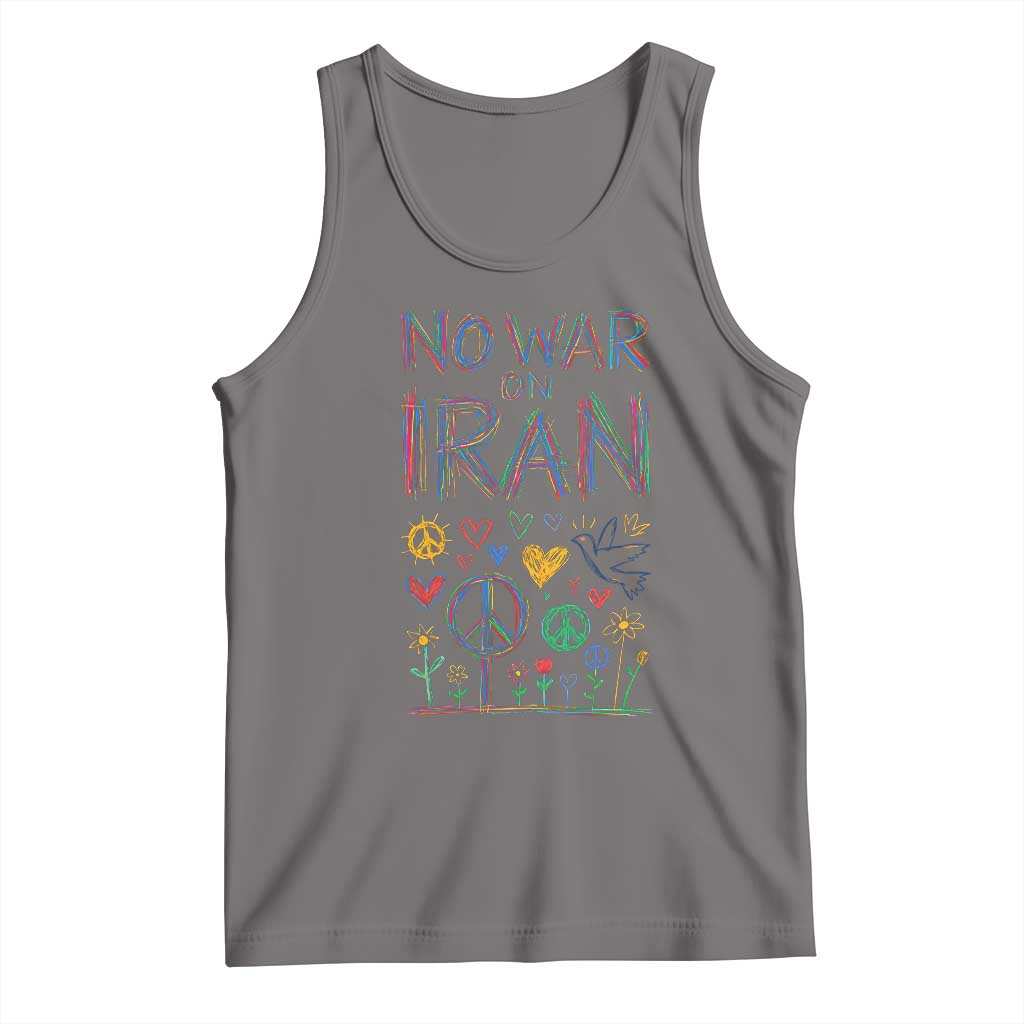 No War On Iran Colorful Peace Graphic Tank Top Retro Anti War Protest TS02 Deep Heather Print Your Wear