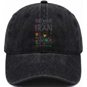 No War On Iran Colorful Peace Graphic Washed Cotton Baseball Cap Retro Anti War Protest TS02 Washed Cap Universal Fit Black Print Your Wear