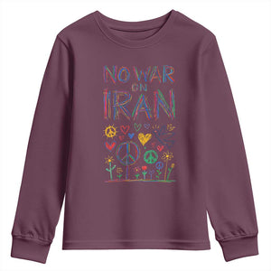 No War On Iran Colorful Peace Graphic Youth Sweatshirt Retro Anti War Protest TS02 Maroon Print Your Wear