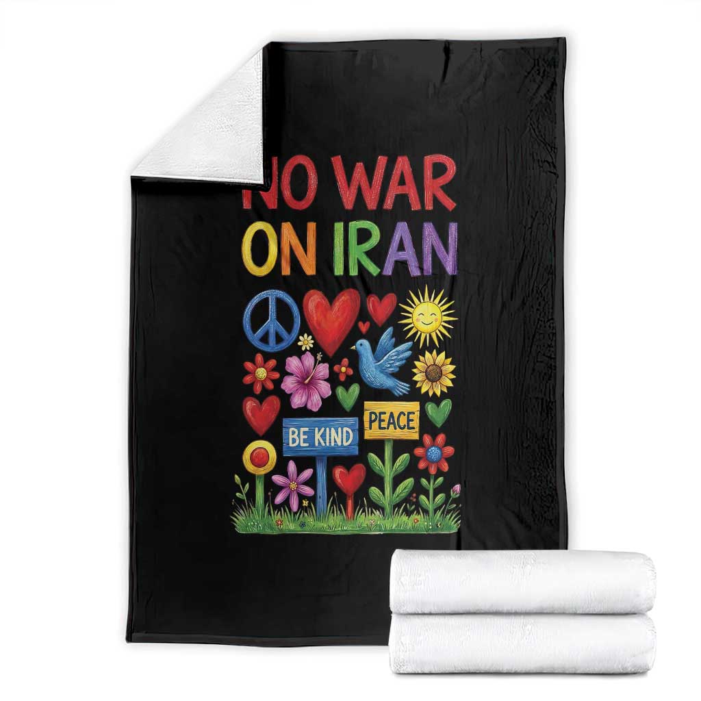 No War On Iran Colorful Peace Protest Throw Blanket Anti War Activist Statement TS02 Black Print Your Wear