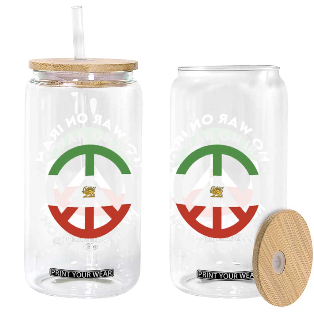 No War On Iran Peace Symbol Glass Can Iranian Lion Emblem Anti War Protest TS02 Print Your Wear