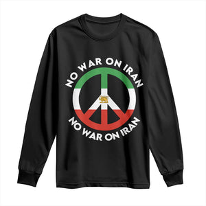No War On Iran Peace Symbol Long Sleeve Shirt Iranian Lion Emblem Anti War Protest TS02 Black Print Your Wear