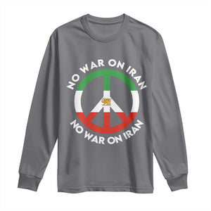 No War On Iran Peace Symbol Long Sleeve Shirt Iranian Lion Emblem Anti War Protest TS02 Charcoal Print Your Wear