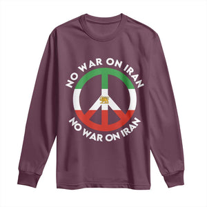 No War On Iran Peace Symbol Long Sleeve Shirt Iranian Lion Emblem Anti War Protest TS02 Maroon Print Your Wear