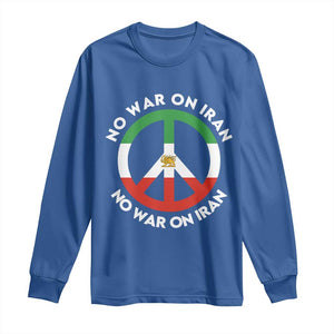 No War On Iran Peace Symbol Long Sleeve Shirt Iranian Lion Emblem Anti War Protest TS02 Royal Blue Print Your Wear