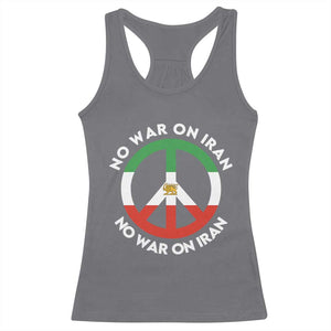 No War On Iran Peace Symbol Racerback Tank Top Iranian Lion Emblem Anti War Protest TS02 Charcoal Print Your Wear