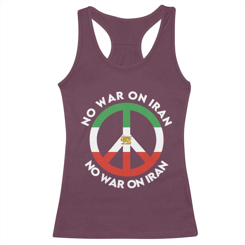 No War On Iran Peace Symbol Racerback Tank Top Iranian Lion Emblem Anti War Protest TS02 Maroon Print Your Wear