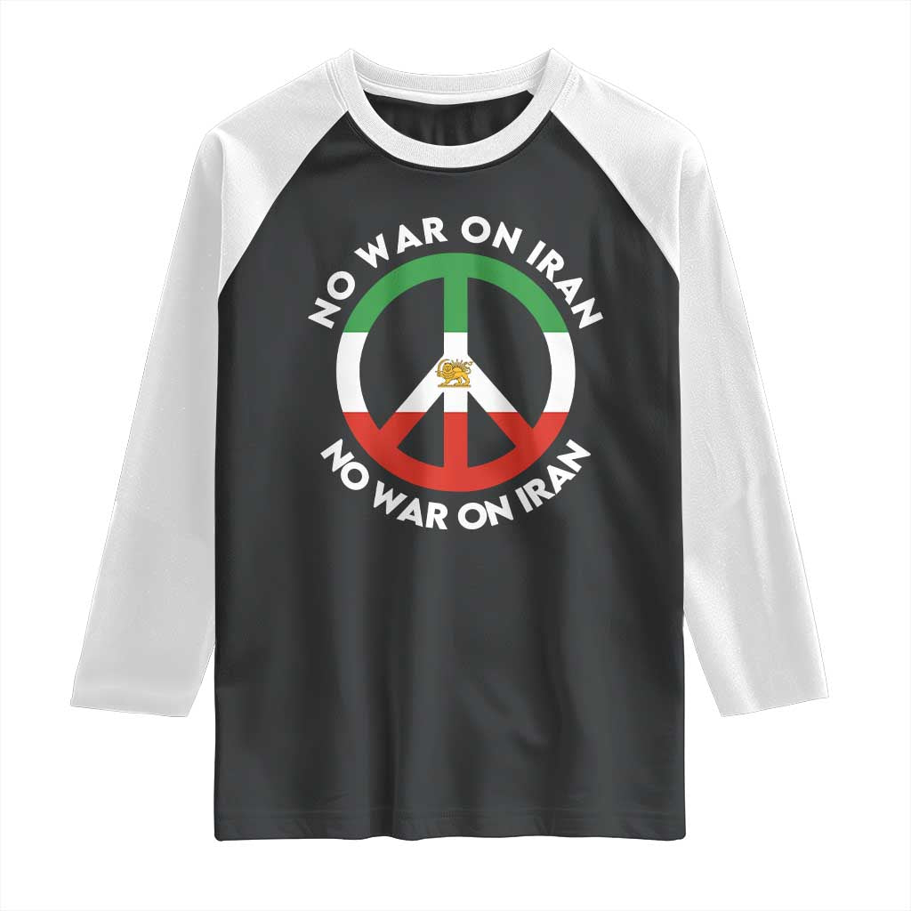 No War On Iran Peace Symbol Raglan Shirt Iranian Lion Emblem Anti War Protest TS02 Black White Print Your Wear