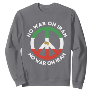 No War On Iran Peace Symbol Sweatshirt Iranian Lion Emblem Anti War Protest TS02 Charcoal Print Your Wear