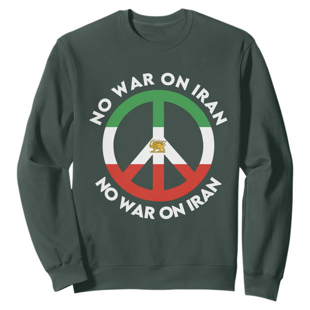 No War On Iran Peace Symbol Sweatshirt Iranian Lion Emblem Anti War Protest TS02 Dark Forest Green Print Your Wear