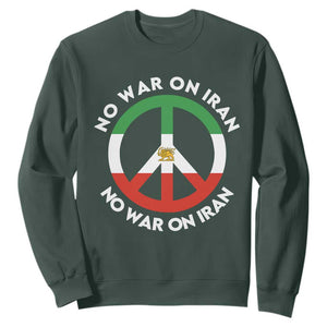 No War On Iran Peace Symbol Sweatshirt Iranian Lion Emblem Anti War Protest TS02 Dark Forest Green Print Your Wear