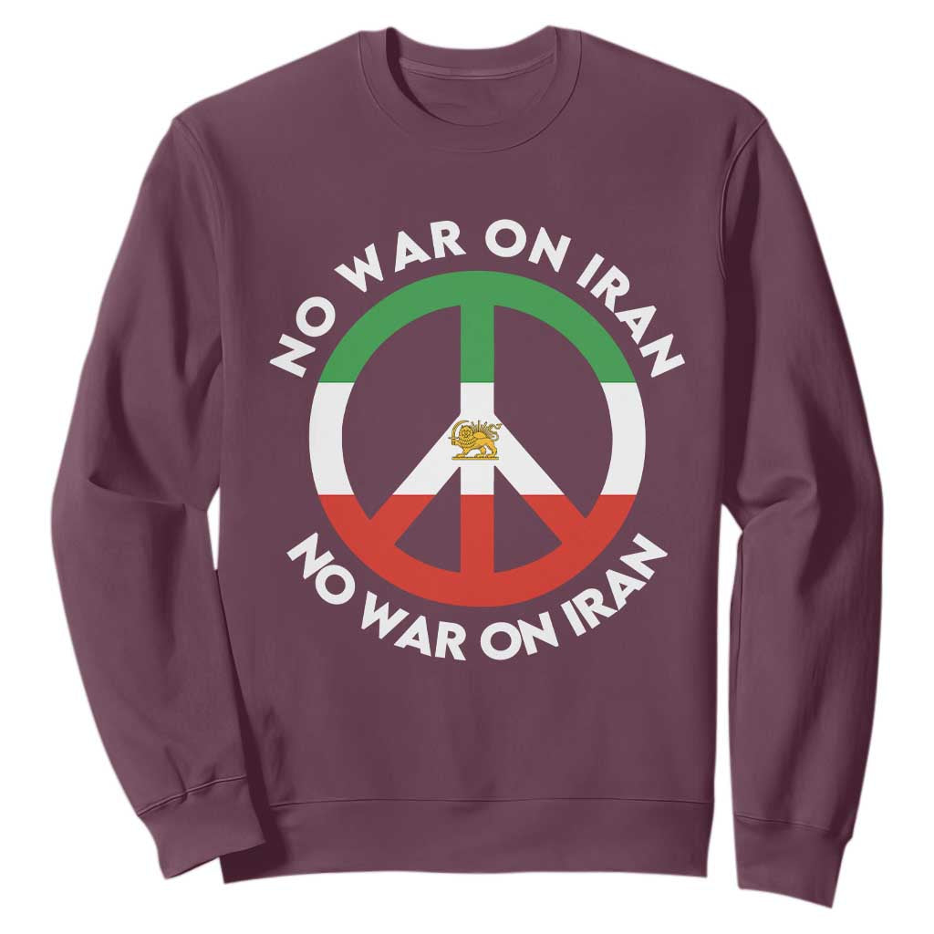 No War On Iran Peace Symbol Sweatshirt Iranian Lion Emblem Anti War Protest TS02 Maroon Print Your Wear