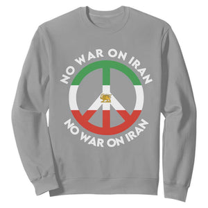 No War On Iran Peace Symbol Sweatshirt Iranian Lion Emblem Anti War Protest TS02 Sport Gray Print Your Wear